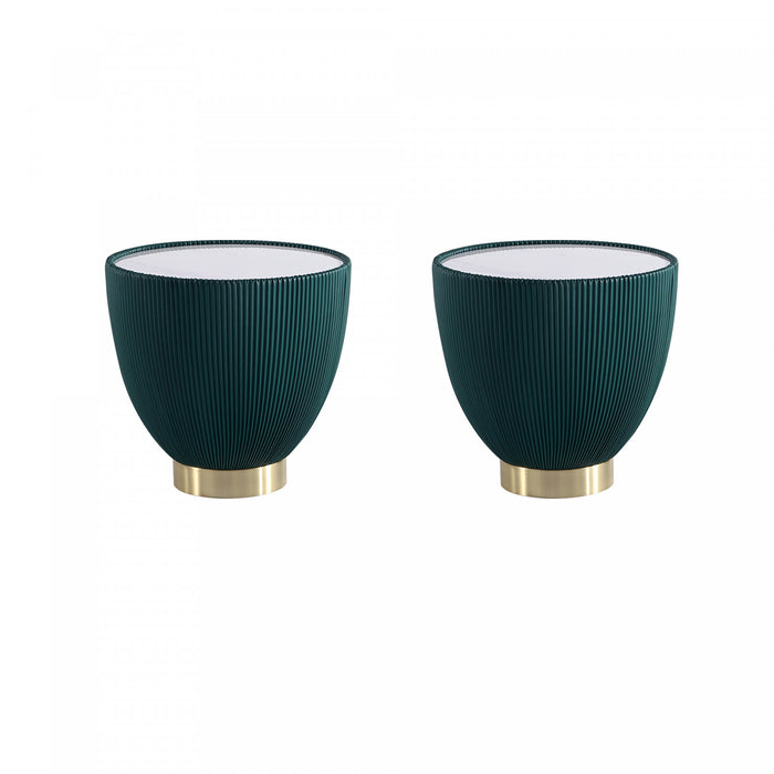 Table d’appoint Anderson moderne avec plateau en pierre frittee et revetement en tissu, vert – Lot de 2