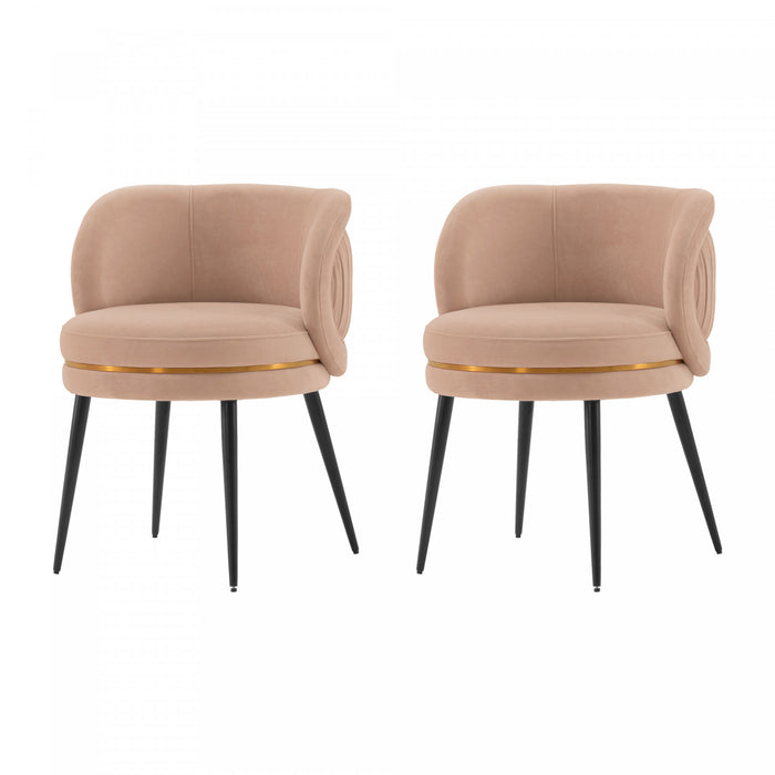 Chaise de salle a manger Kaya en bois moderne et velours coloris nude - Lot de 2