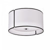 Plafonnier affleuré de Dainolite avec abat-jour cylindrique blanc à encoches qui diffuse la lumière, fini noir mat et 3 ampoules