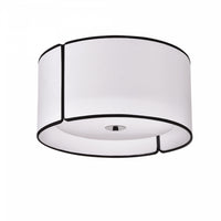 Plafonnier affleuré de Dainolite avec abat-jour cylindrique blanc à encoches qui diffuse la lumière, fini noir mat et 3 ampoules
