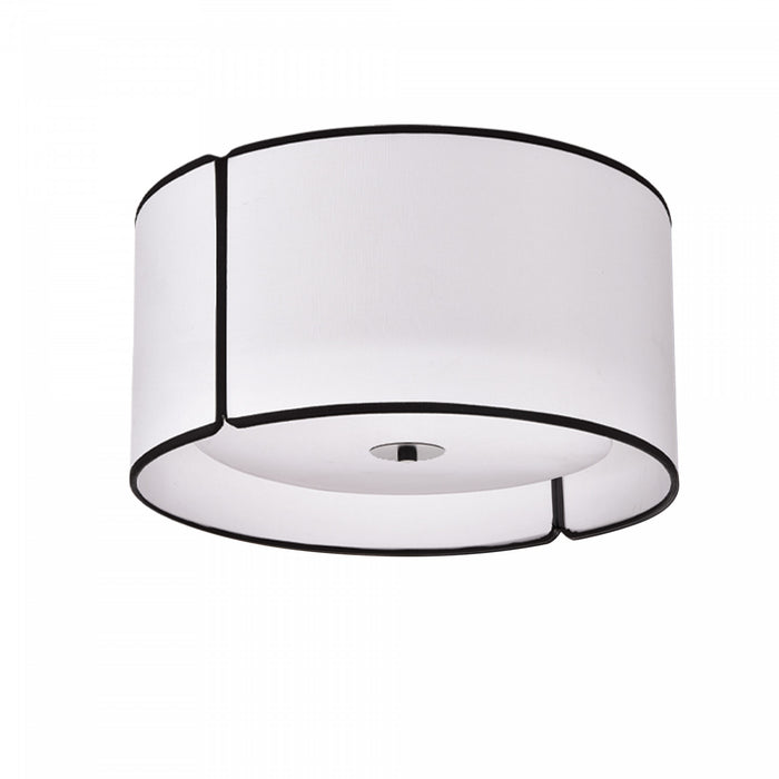 Plafonnier affleuré de Dainolite avec abat-jour cylindrique blanc à encoches qui diffuse la lumière, fini noir mat et 3 ampoules