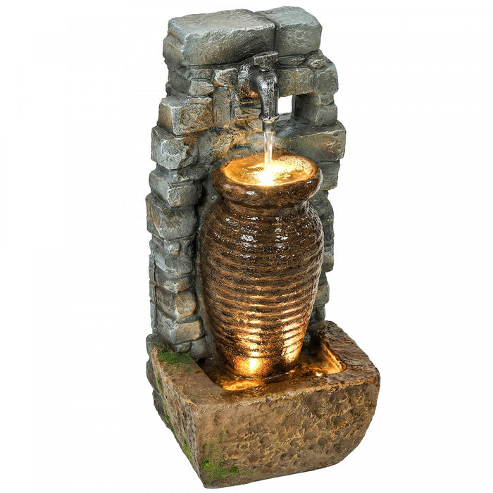 Outsunny Fontaine d'exterieur avec lumieres LED, style rustique