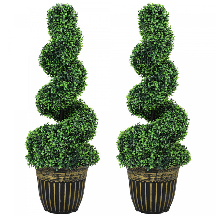 HOMCOM Ensemble de 2 arbres artificiels en spirale de buis en pot