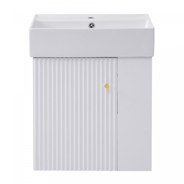 Rachel Meuble-lavabo Flottant De Salle De Bain 21,6\" Avec Vasque En Ceramique, Porte A Fermeture Douce Et Rangement Cote Droit