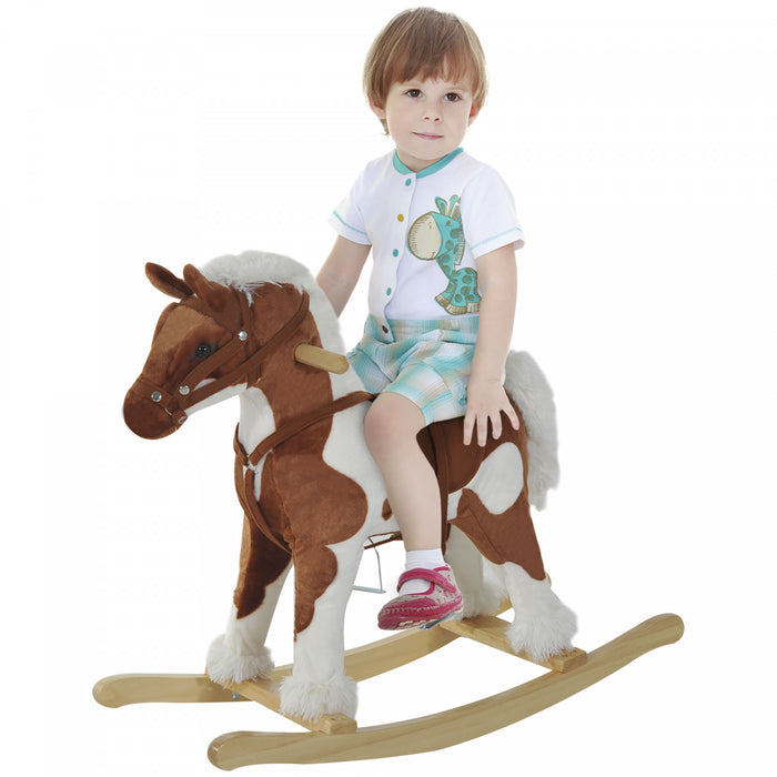Qaba Cheval A Bascule Jouet Peluche Avec Musique Comptine - Marron Clair / Blanc