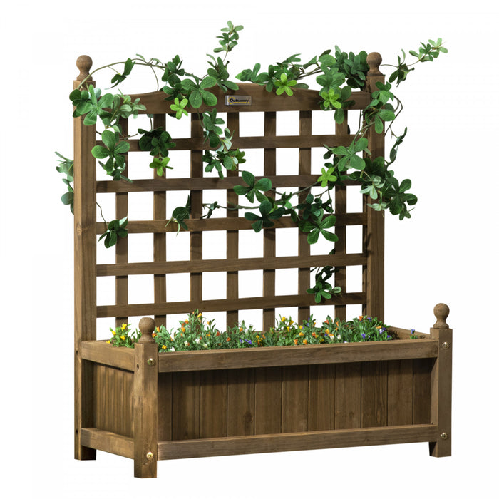 Outsunny Lit De Jardin Sureleve Avec Treillis Pour Vignes Grimpantes, Jardiniere En Bois Pour Jardin, Parterre De Fleurs Sur Pied, Presentoir Interieur Et Exterieur, 25,2\" X 11\" X 29,5\", Cafe