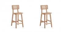  Tabouret de comptoir en bois a dossier cannage style industriel chic Versailles, naturel - Lot de 2