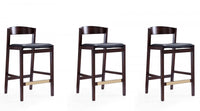 Tabouret de comptoir en bois rembourre style Klismos mi-siecle moderne noir - Lot de 3