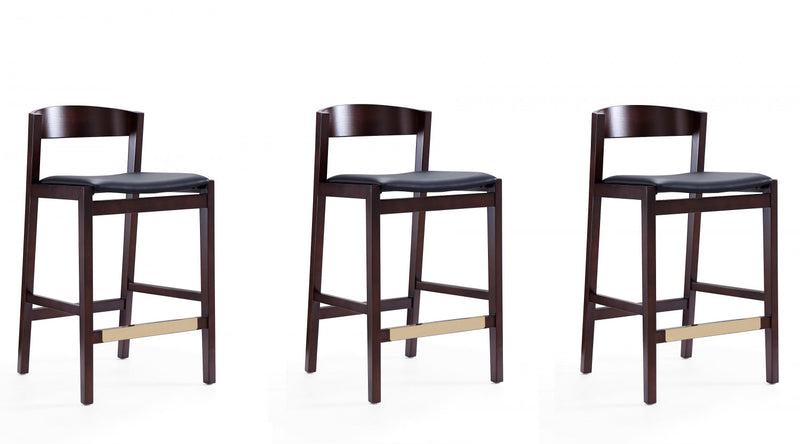 Tabouret de comptoir en bois rembourre style Klismos mi-siecle moderne noir - Lot de 3