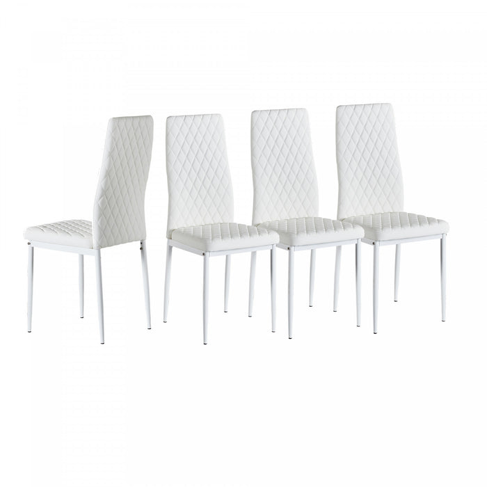 Ensemble de chaises de salle a manger modernes Ava avec motif de grille en diamant (lot de 4), cuir ignifuge et cadre en metal, blanc
