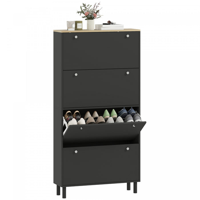 HOMCOM Armoire a Chaussures avec 4 Tiroirs, Meuble de Rangement, Noir
