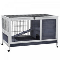 Pawhut Clapier D'interieur En Bois Pour Lapin Avec Cage Surelevee Avec Enclos Ferme Avec Roues, Idea