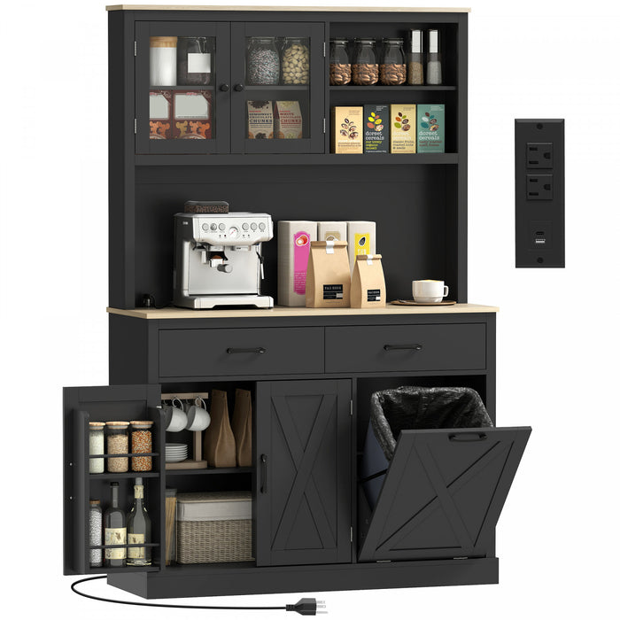 HOMCOM Armoire de cuisine 69\" avec station de charge, noir