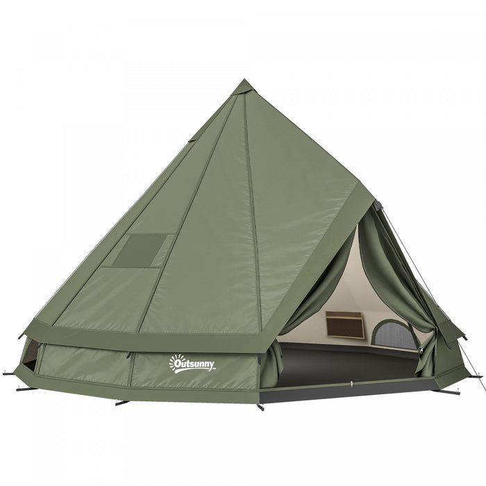 Outsunny Tipi de Camping Impermeable pour 4-6 Personnes, Vert Armee