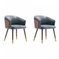  Chaise de salle a manger moderne en bois et cuir vegetalien Reeva en gris - Lot de 2