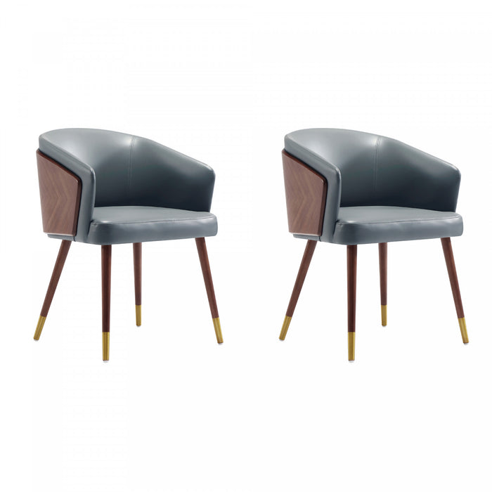 Chaise de salle a manger moderne en bois et cuir vegetalien Reeva en gris - Lot de 2