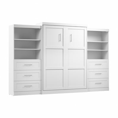 Bestar Pur Queen Murphy Bed and Two Shelving Units with Drawers (136 W) - White|Grand lit escamotable Pur de Bestar de 136 po (L) avec 2 meubles à tablettes et tiroirs - blanc