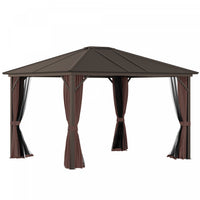 Outsunny 12x10pi Patio De Luxe A Toit Rigide En Acier, Tonnelle Jardin Abri Soleil Cadre Aluminium R