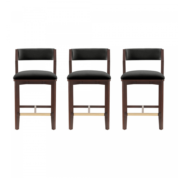 Tabouret de comptoir moderne en bois Patricia avec revetement en tissu, noir – Lot de 3