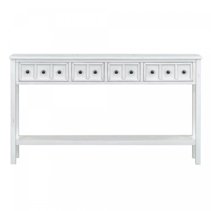 Table Console Michael En Bois Massif Pour Entree Avec Tiroirs De Rangement Et Etagere Inferieure - Blanc