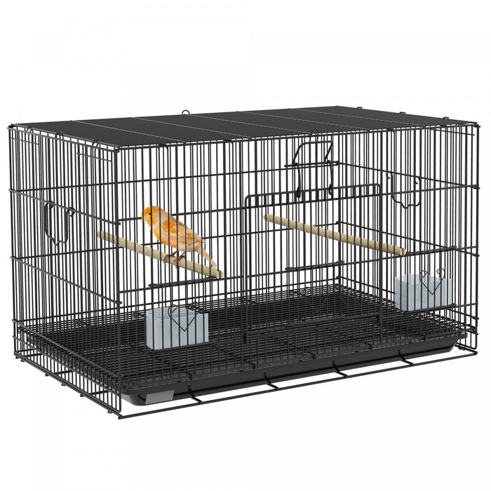 Pawhut 17,7\" Cage A Oiseaux Pour Canaris, Pinsons, Cage A Perruches Avec Plateau Amovible, Panneau En Maille Inferieure, Perchoirs En Bois, Recipients Alimentaires