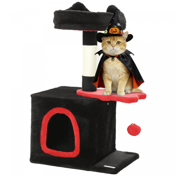 28\" Gothic Cat Tree Tower for Indoor Cats, Red & Black