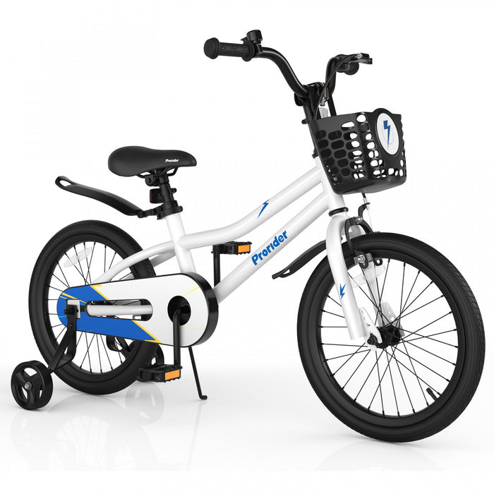 Velo Costway 18\" Pour Enfants Avec Roues D'entrainement Amovibles Et Panier Pour 4-8 Ans Blanc
