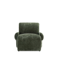  Fauteuil lounge en chenille vert olive Verandah style mid-century modern