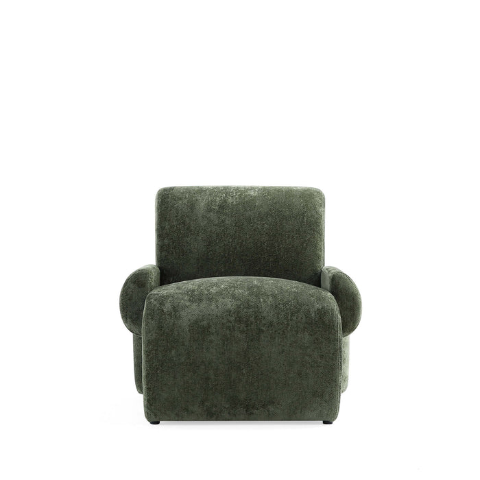 Fauteuil lounge en chenille vert olive Verandah style mid-century modern