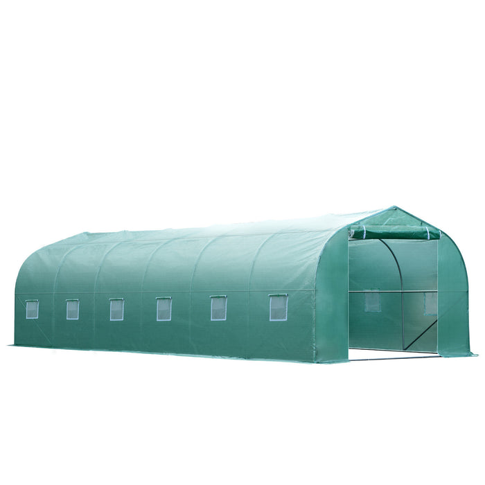 Outsunny 26'l X 10'w X 6.8' H Grande Serre De Jardin En Plein Air Tunnel De Semences De Plantes Tente De Culture Cadre En Acier De Qualite Superieure Vert