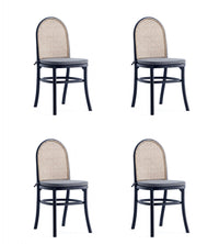 Chaise de salle a manger Paragon Industry Chic avec dossier en cannage, bois et assise rembourree, noir et gris - Lot de 4