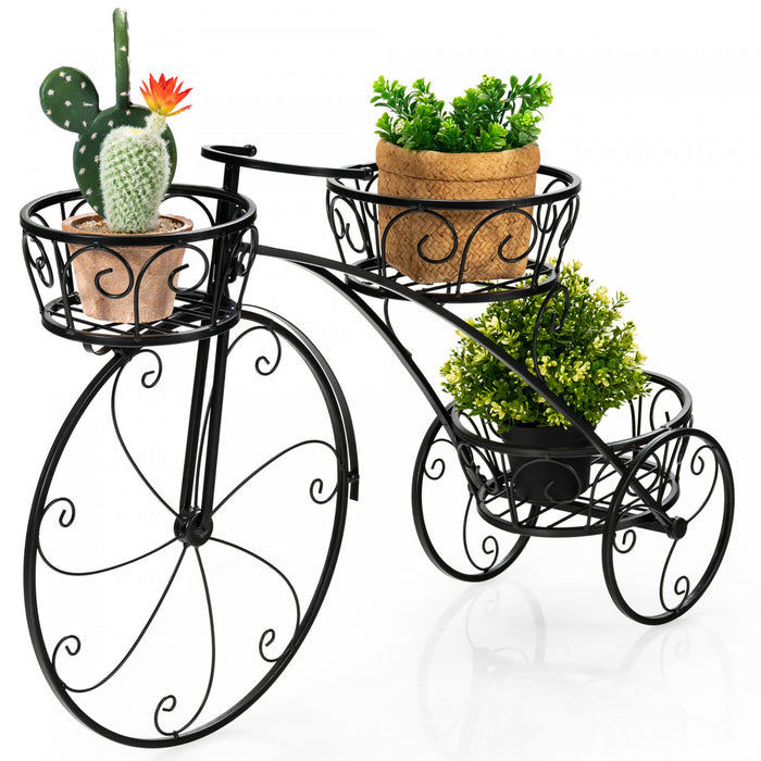Support Pour Plantes Tricycle, Support Pour Plantes En Forme De Bicyclette Style Parisien Avec 3 Paniers, Support Pour Pot De Fleurs A 3 Niveaux Avec Roues Decoratives Pour L'interieur Et L'exterieur, Ideal Pour Jardiniers Amateurs, Cadeau De Pendaison De Cremaillere, Fete Des Meres