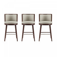  Tabouret de bar moderne en bois et tissu Evalyn, coloris pierre - Lot de 3