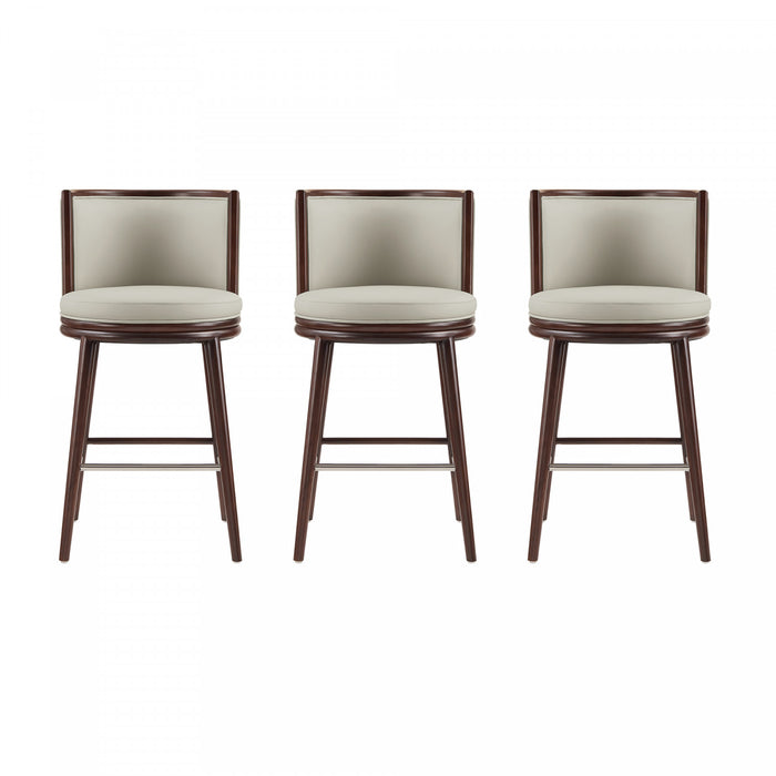 Tabouret de bar moderne en bois et tissu Evalyn, coloris pierre - Lot de 3