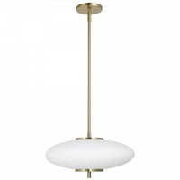 Luminaire suspendu Maddie de Dainolite en verre blanc opale, avec fini laiton vieilli et ampoule à DEL de 20 W
