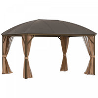 Outsunny 10' X 13' Pavillon Exterieur A Toit Rigide Avec Moustiquaires, Rideaux De Confidentialite E