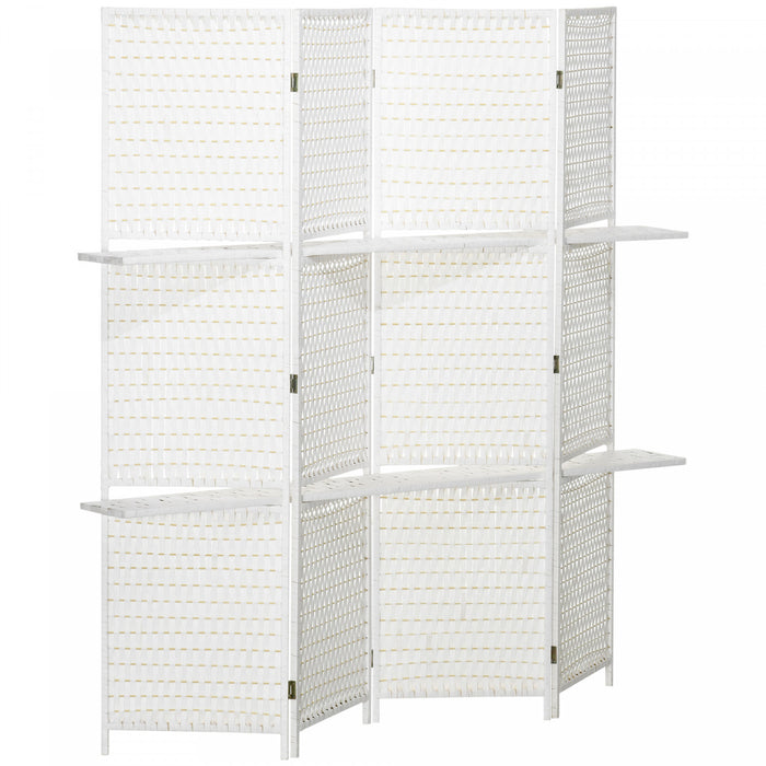 HOMCOM Paravent 6 pi avec 4 panneaux et etageres, separateur mural, blanc