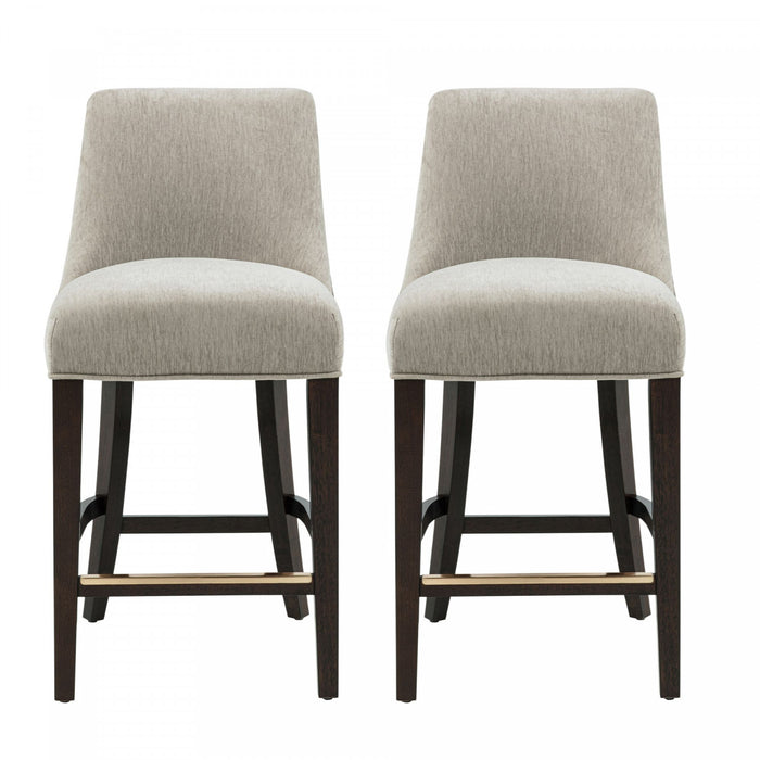 Tabouret de comptoir moderne en bois avec chenille Beever, taupe - Lot de 2