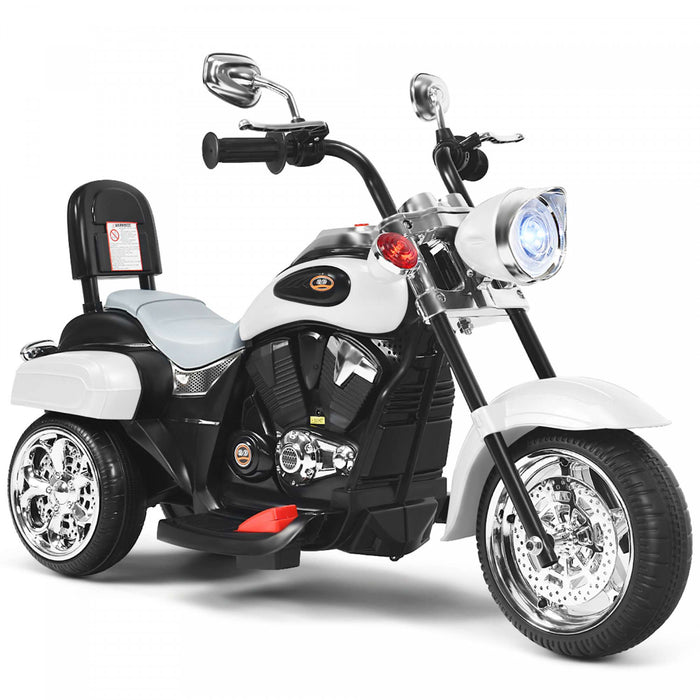 Costway 3 Roues Enfants Rouler Sur Moto 6v Batterie Alimentee Jouet Electrique Blanc