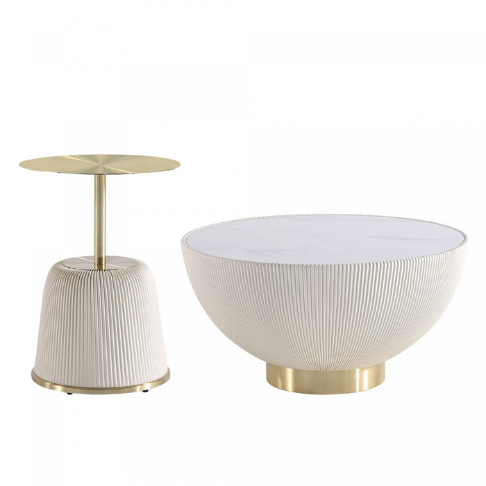 Ensemble de 2 tables Anderson Modern : table basse et table d’appoint en creme