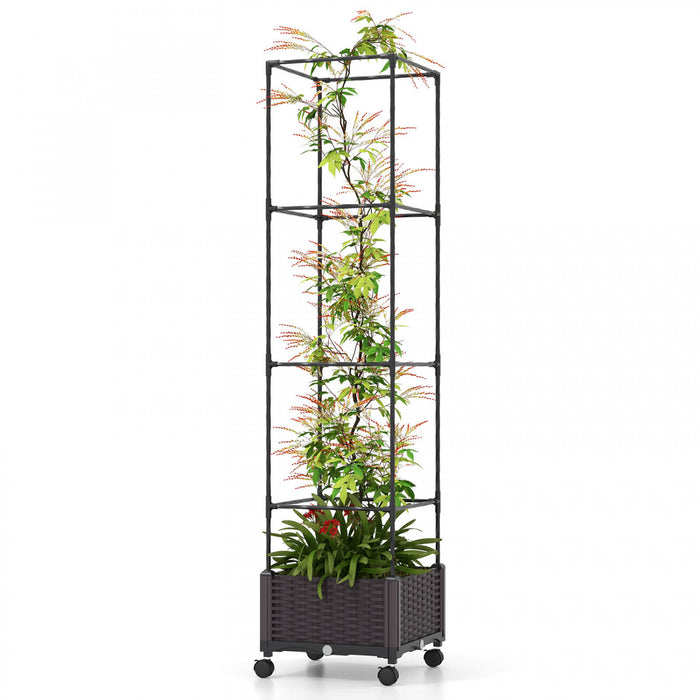 Costway 1 Pcs 67\" Planter Souleve Lit De Jardin Avec Planter Box & Trellis Hauteur Reglable