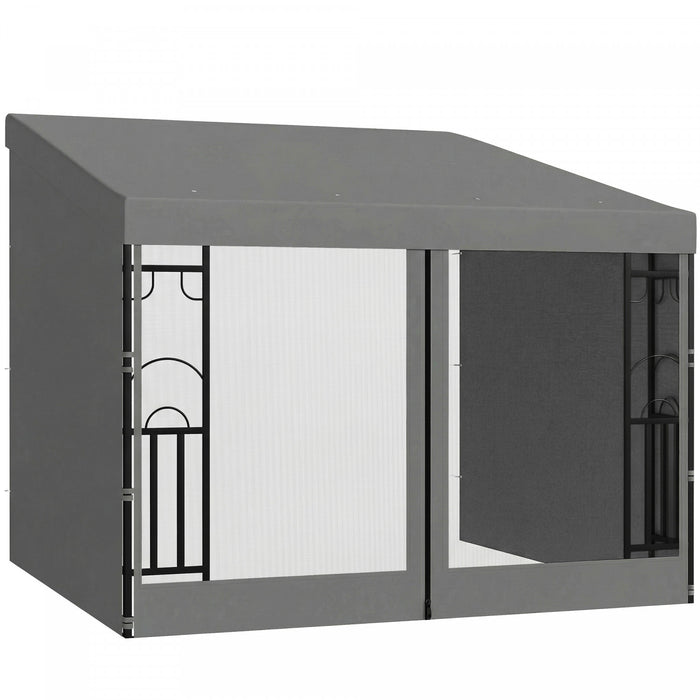 Outsunny Pergola murale 3 m x 3 m avec rideaux et moustiquaires, tonnelle exterieure
