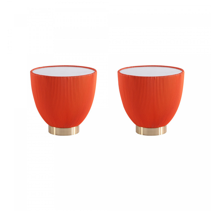 Table d’appoint Anderson moderne avec plateau en pierre frittee et revetement en tissu, orange – Lot de 2