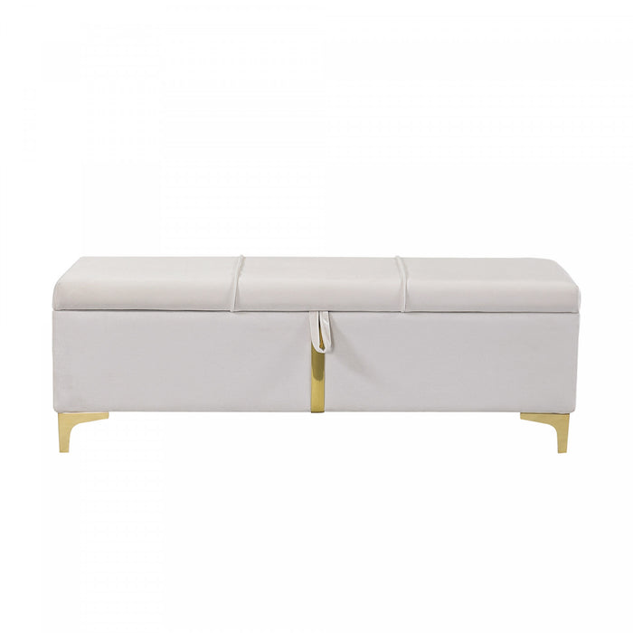 Banc Coffre De Rangement Tony En Velours Doux Avec Pieds Metalliques, Beige