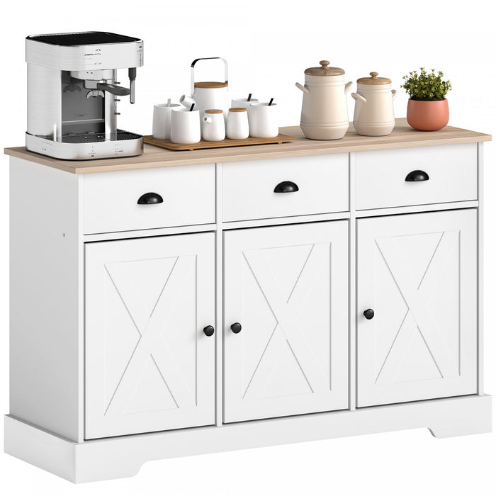 HOMCOM Buffet de 46.5\" avec 3 portes de style grange et 3 tiroirs, blanc