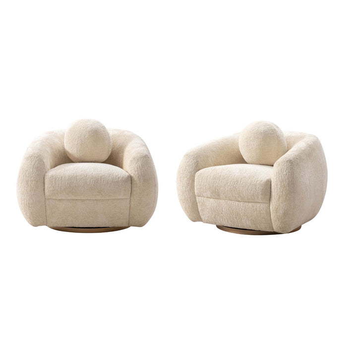 Fauteuil lounge Tribeca style mid-century en chenille creme - Lot de 2