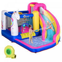 Outsunny Kids Bounce Castle House Trampoline Gonflable Toboggan Aquatique Mur D'escalade 5 En 1 Avec
