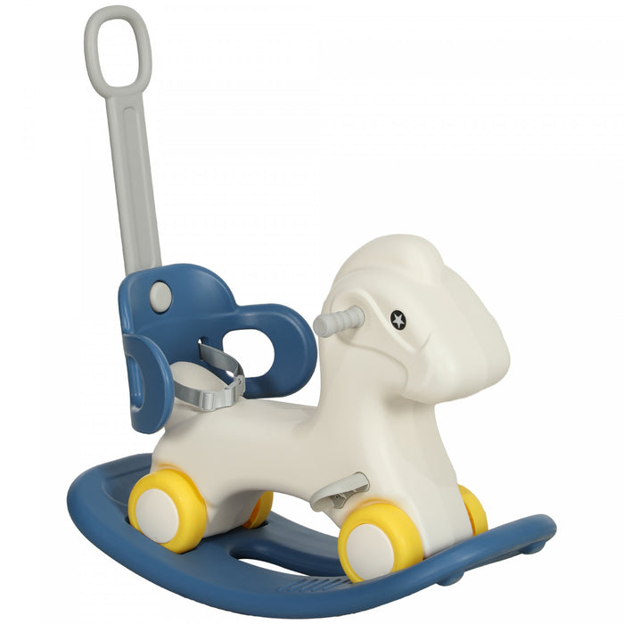 Qaba Cheval A Bascule 4 En 1 Pour Bebe, Voiture A Pousser, Voiture Coulissante Avec Planche D'equilibre Amovible Et Poignee De Poussee, Pour 2 A 5 Ans, Bleu