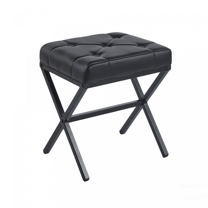 Tabouret d’appoint Liam avec coussin capitonne et pieds en metal, couleur noire