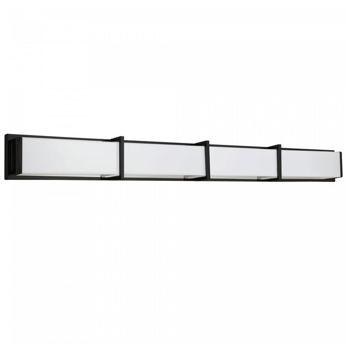 Lumière de coiffeuse Winston de Dainolite en acrylique blanc qui diffuse la lumière, avec fini noir mat et ampoule de 72 W